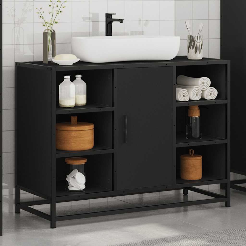 vidaXL Dulap chiuveta de baie, negru, 80x33x60 cm, lemn compozit vidaXL Dulap chiuveta de baie, negru, 80x33x60 cm, lemn compozit