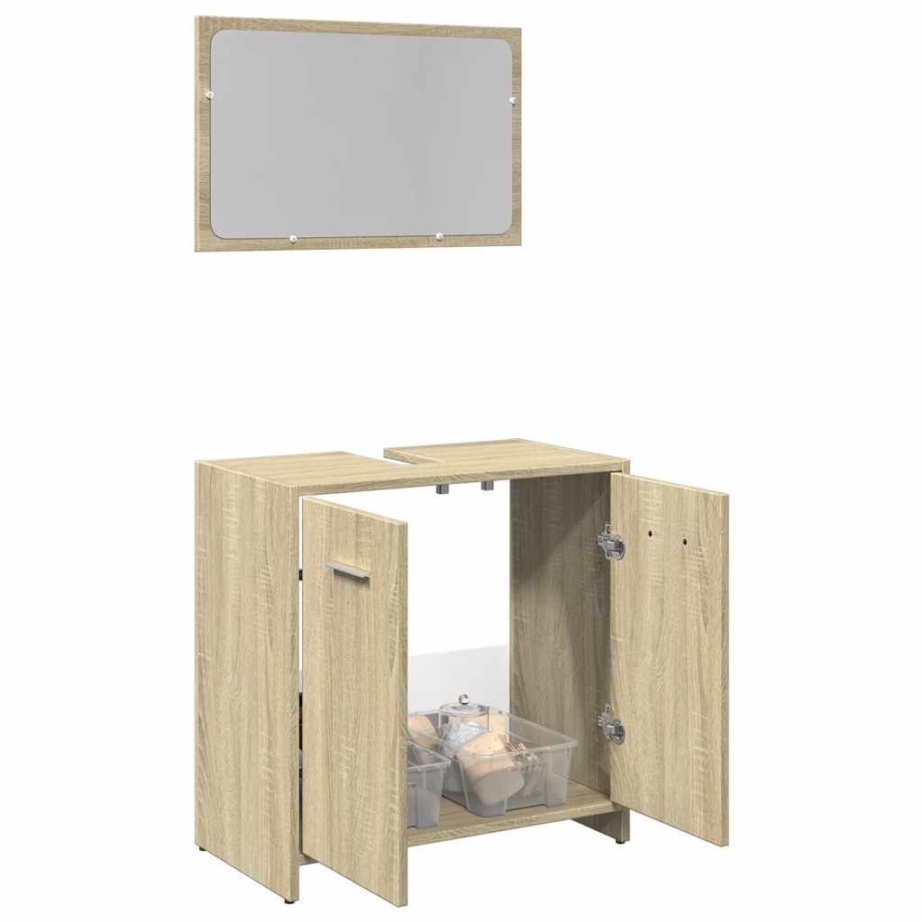 vidaXL Set mobilier de baie, 2 piese, stejar sonoma, lemn prelucrat vidaXL Set mobilier de baie, 2 piese, stejar sonoma, lemn prelucrat