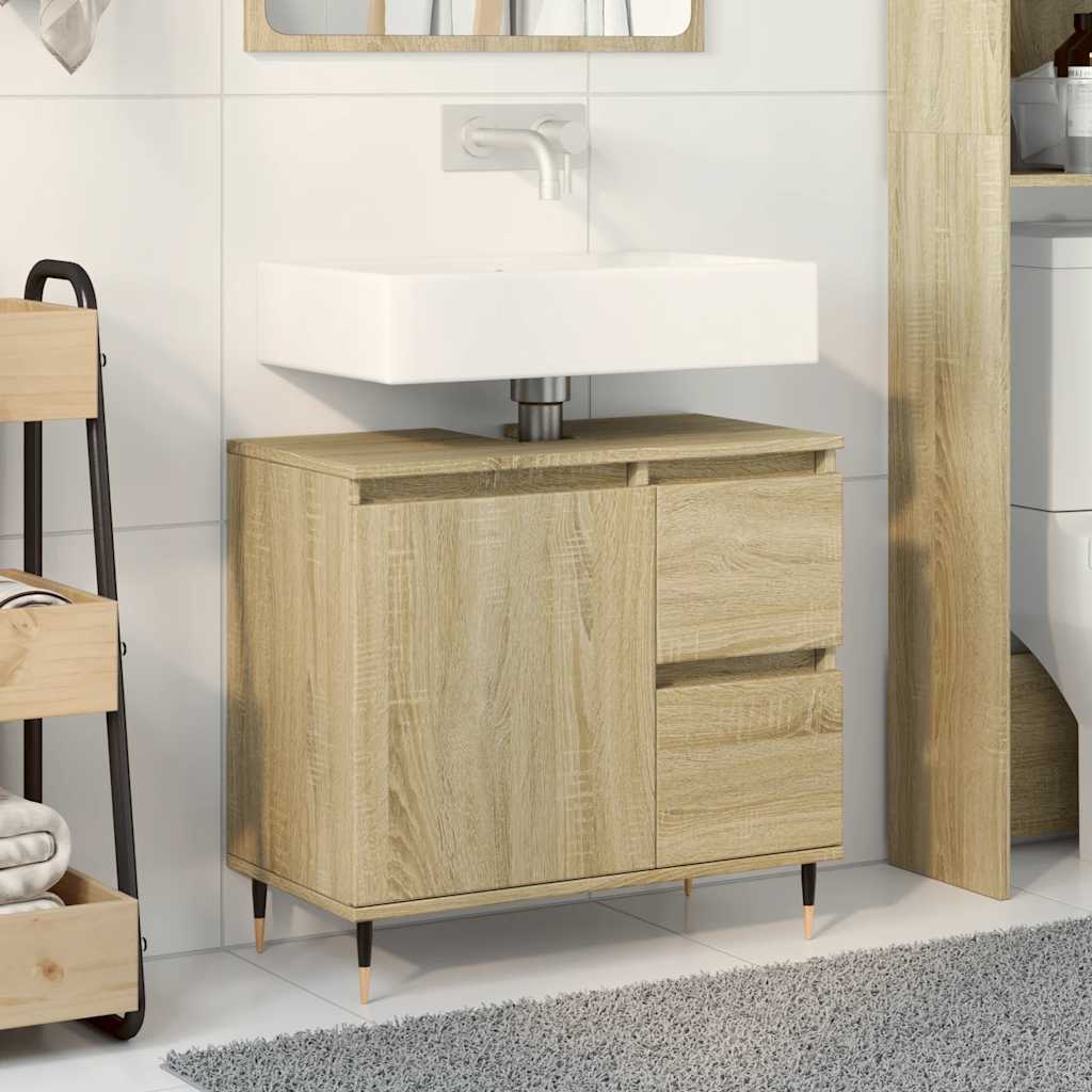 vidaXL Dulap de chiuvetă baie stejar sonoma 65x33x60 cm lemn prelucrat vidaXL Dulap de chiuvetă baie stejar sonoma 65x33x60 cm lemn prelucrat