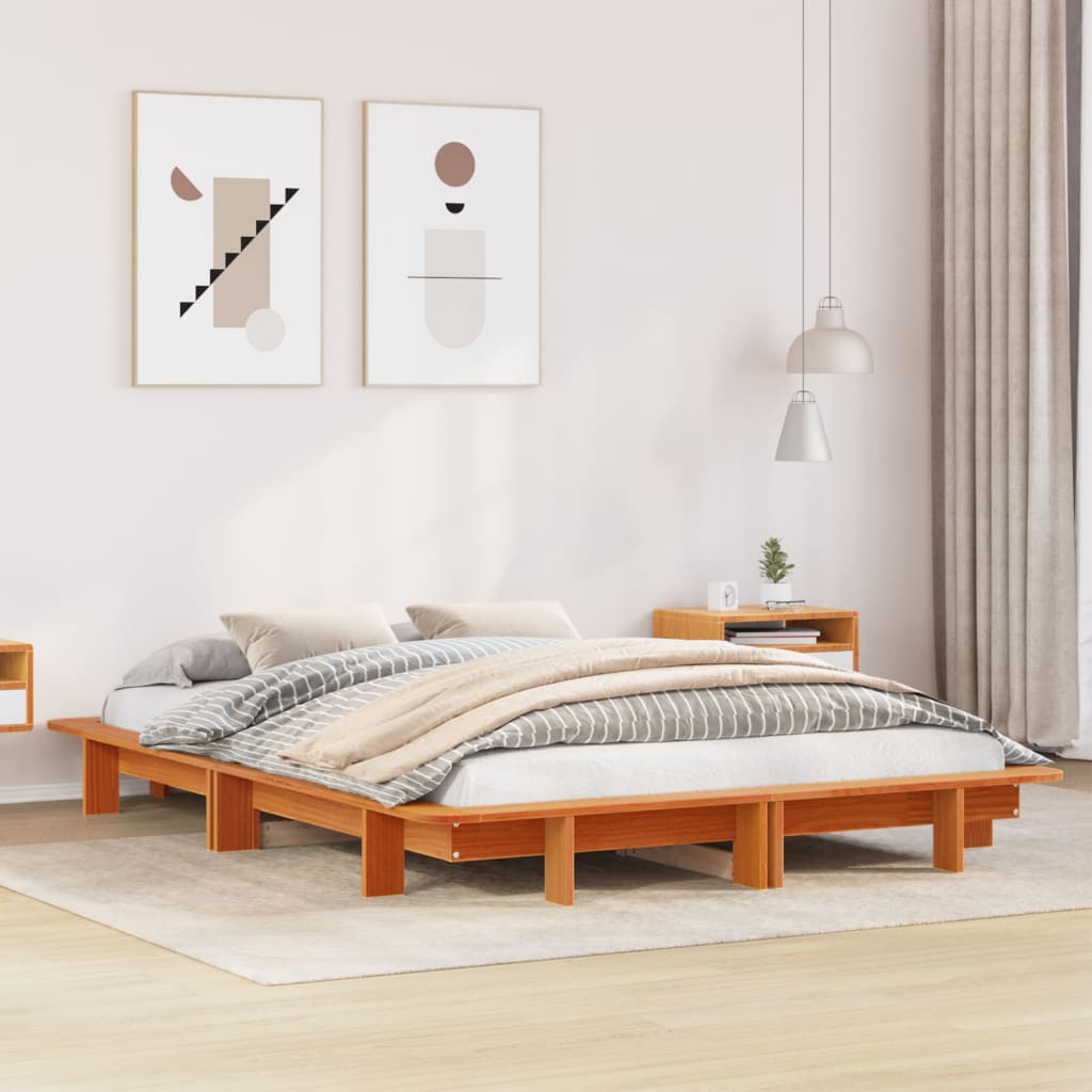 vidaXL Cadru de pat fără saltea, maro ceruit 140x200 cm lemn masiv pin vidaXL Cadru de pat fără saltea, maro ceruit 140x200 cm lemn masiv pin