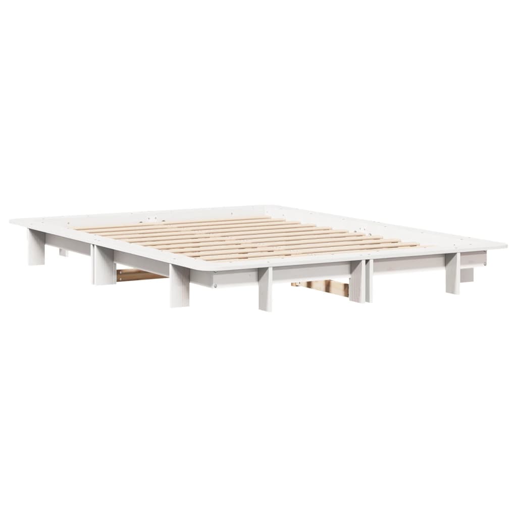vidaXL Cadru de pat fără saltea, alb, 120x190 cm, lemn masiv pin