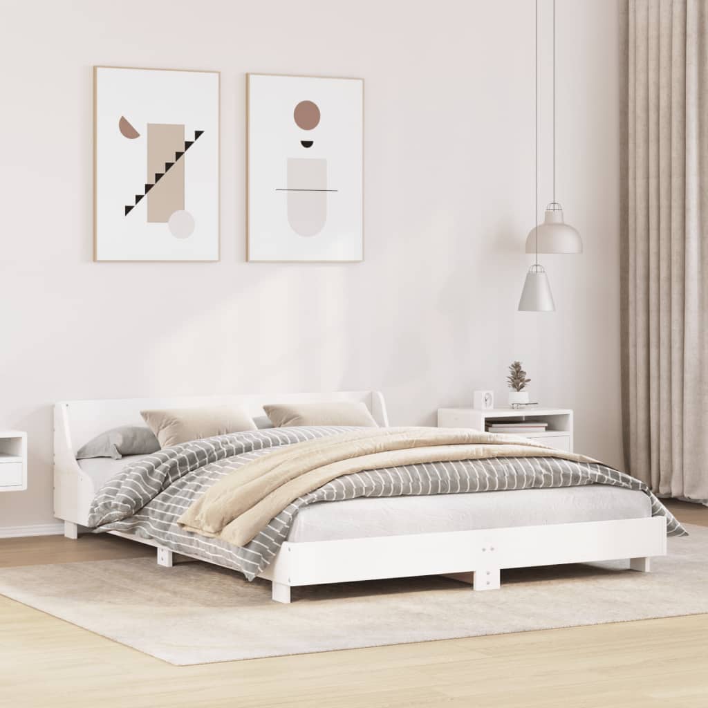 vidaXL Cadru de pat fără saltea, alb, 135x190 cm, lemn masiv de pin vidaXL Cadru de pat fără saltea, alb, 135x190 cm, lemn masiv de pin