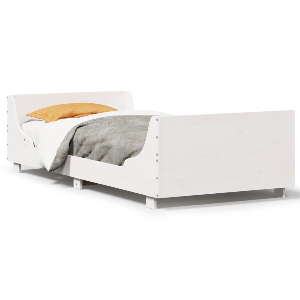 vidaXL Cadru de pat fără saltea, alb, 75x190 cm, lemn masiv de pin