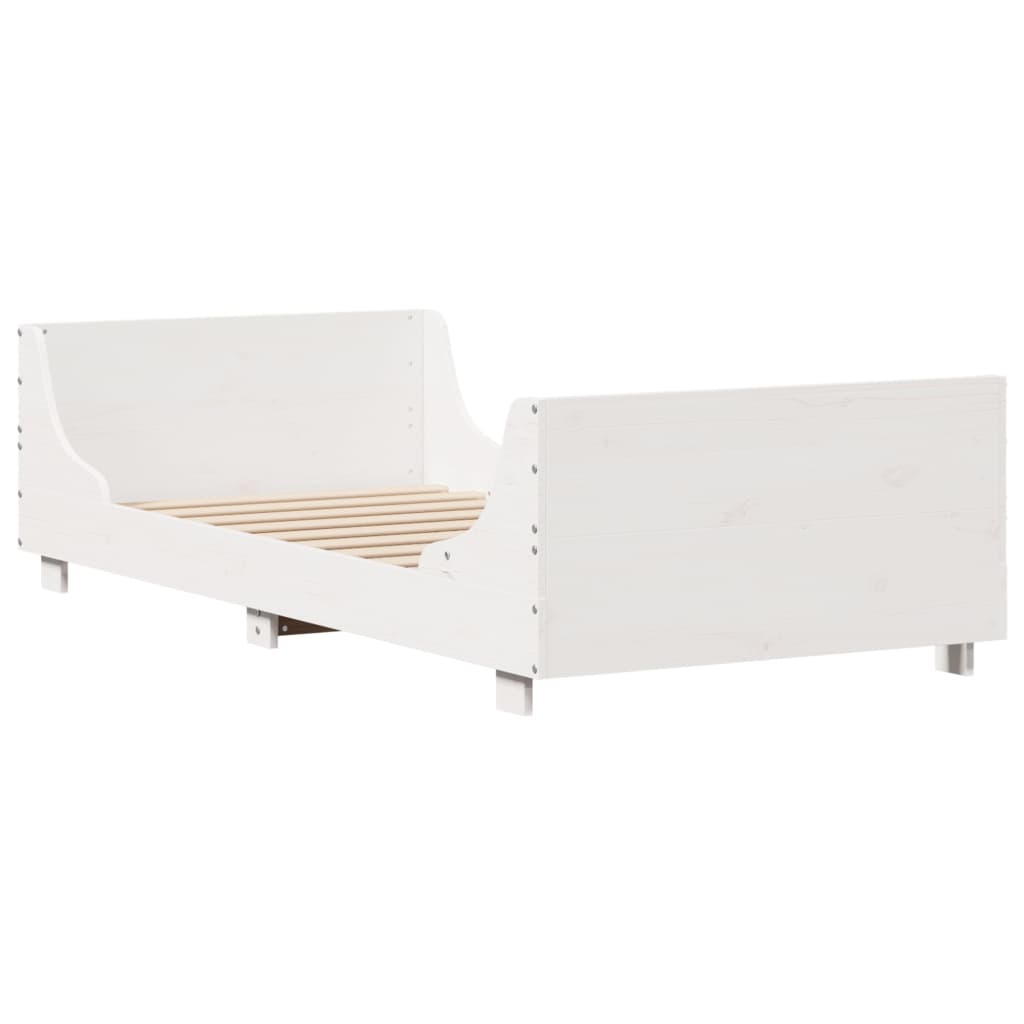 vidaXL Cadru de pat fără saltea, alb, 75x190 cm, lemn masiv de pin
