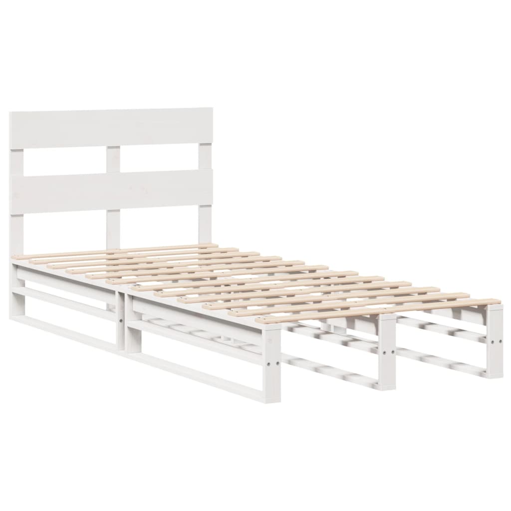 vidaXL Cadru de pat fără saltea, alb, 75x190 cm, lemn masiv de pin