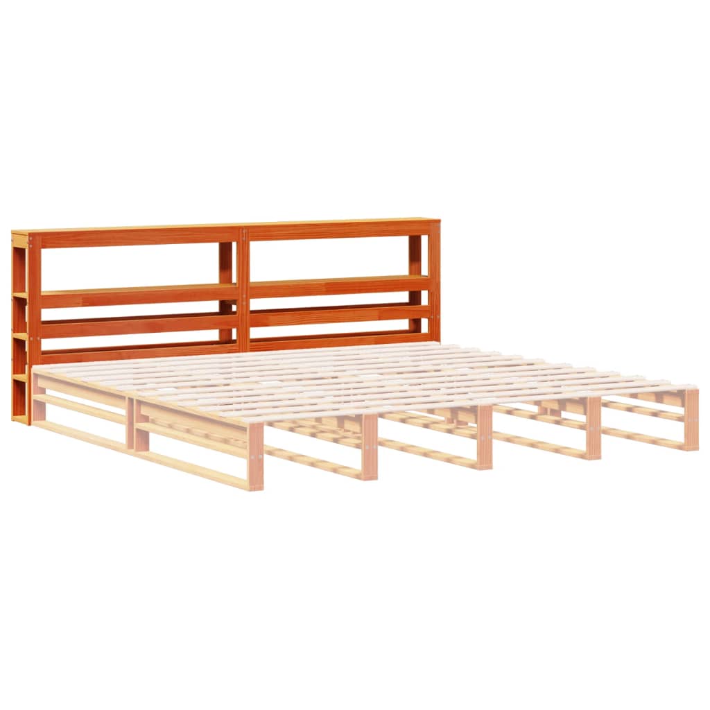 vidaXL Tăblie de pat cu rafturi, maro ceruit, 200 cm, lemn masiv pin