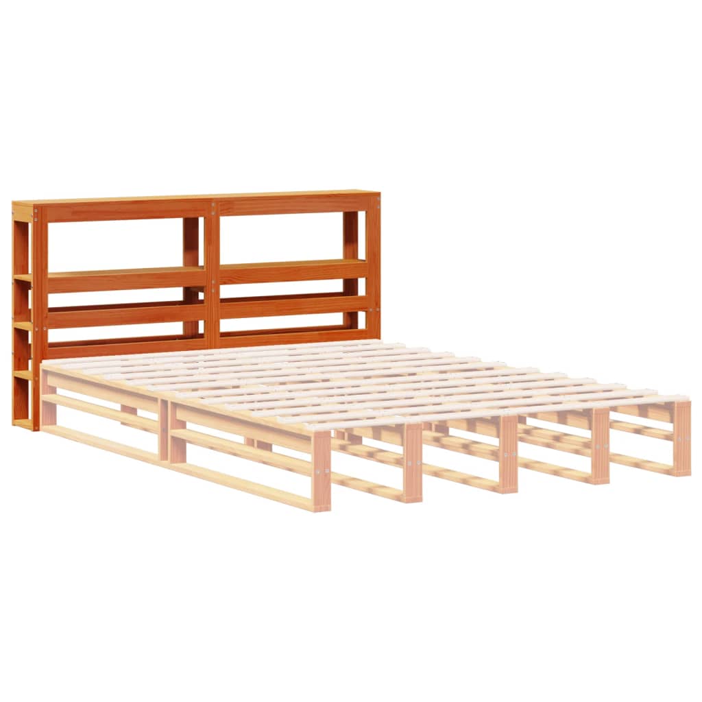 vidaXL Tăblie de pat cu rafturi, maro ceruit, 120 cm, lemn masiv pin