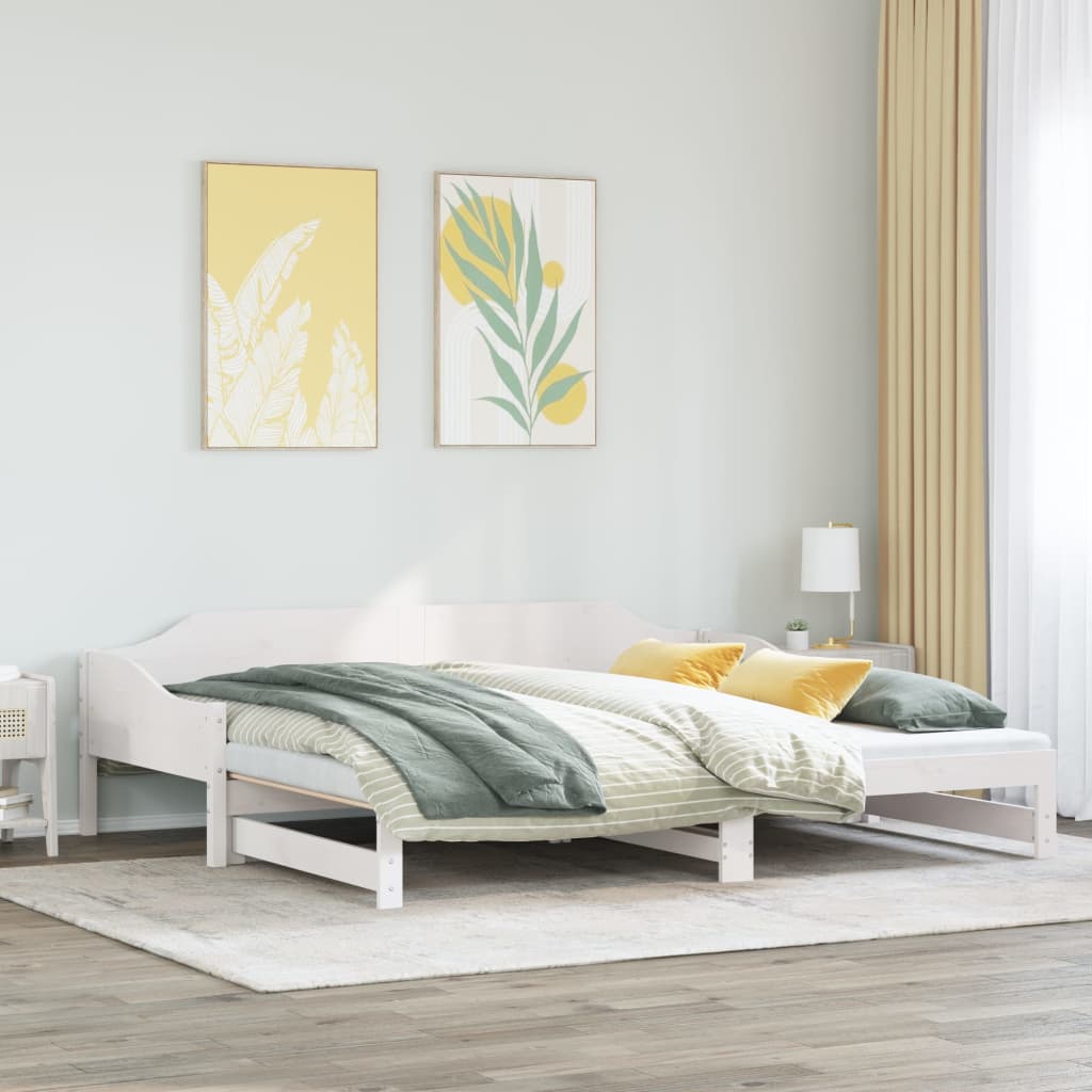 vidaXL Pat de zi cu extensie, alb, 80x200 cm, lemn masiv de pin