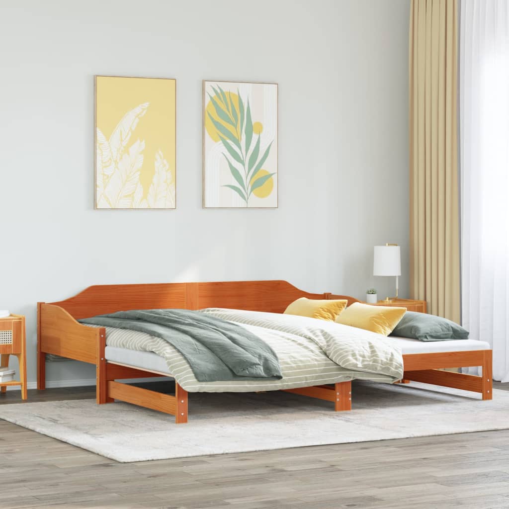 vidaXL Pat de zi cu extensie, maro ceruit, 80x200cm, lemn masiv de pin