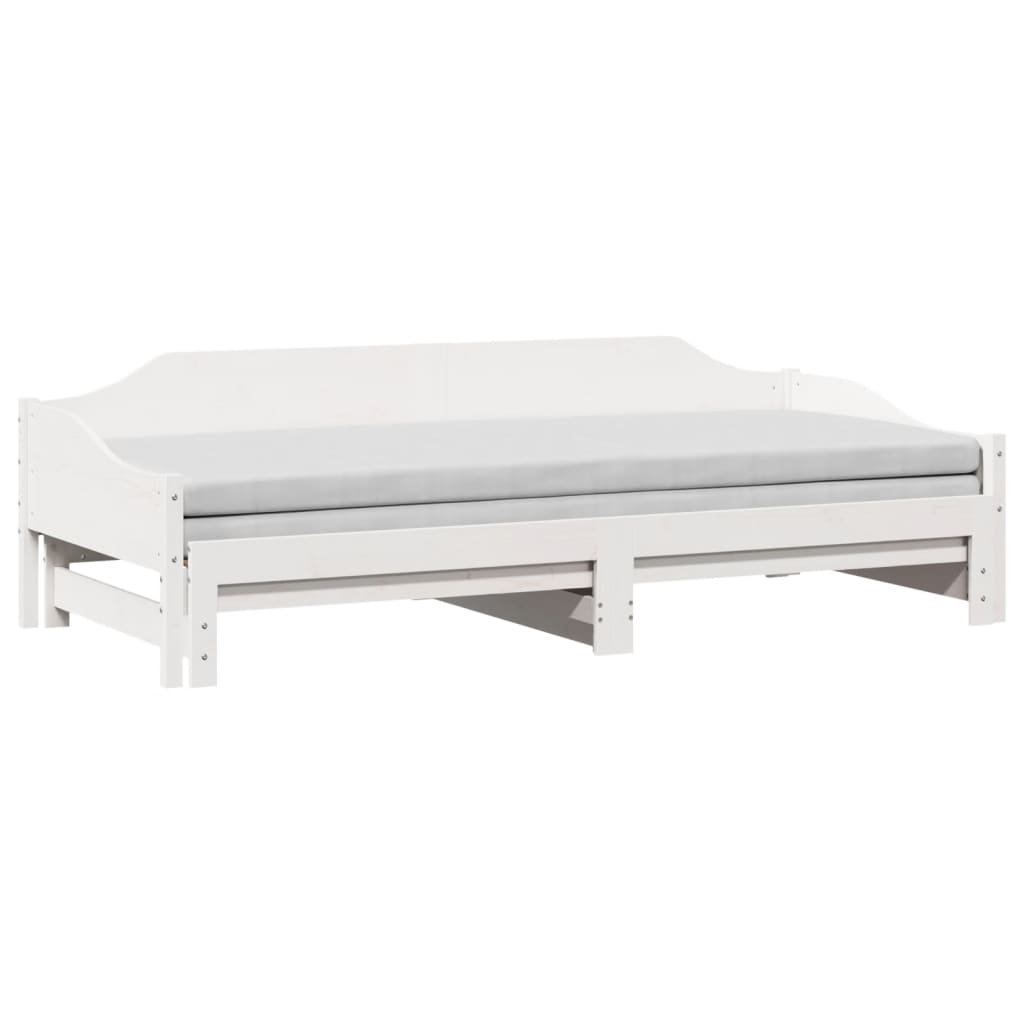 vidaXL Pat de zi cu extensie, alb, 90x200 cm, lemn masiv de pin