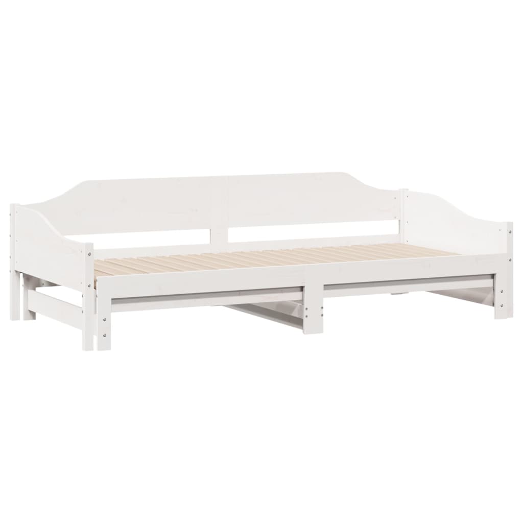 vidaXL Pat de zi cu extensie, alb, 90x200 cm, lemn masiv de pin