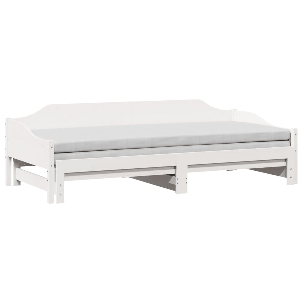 vidaXL Pat de zi cu extensie, alb, 90x190 cm, lemn masiv de pin