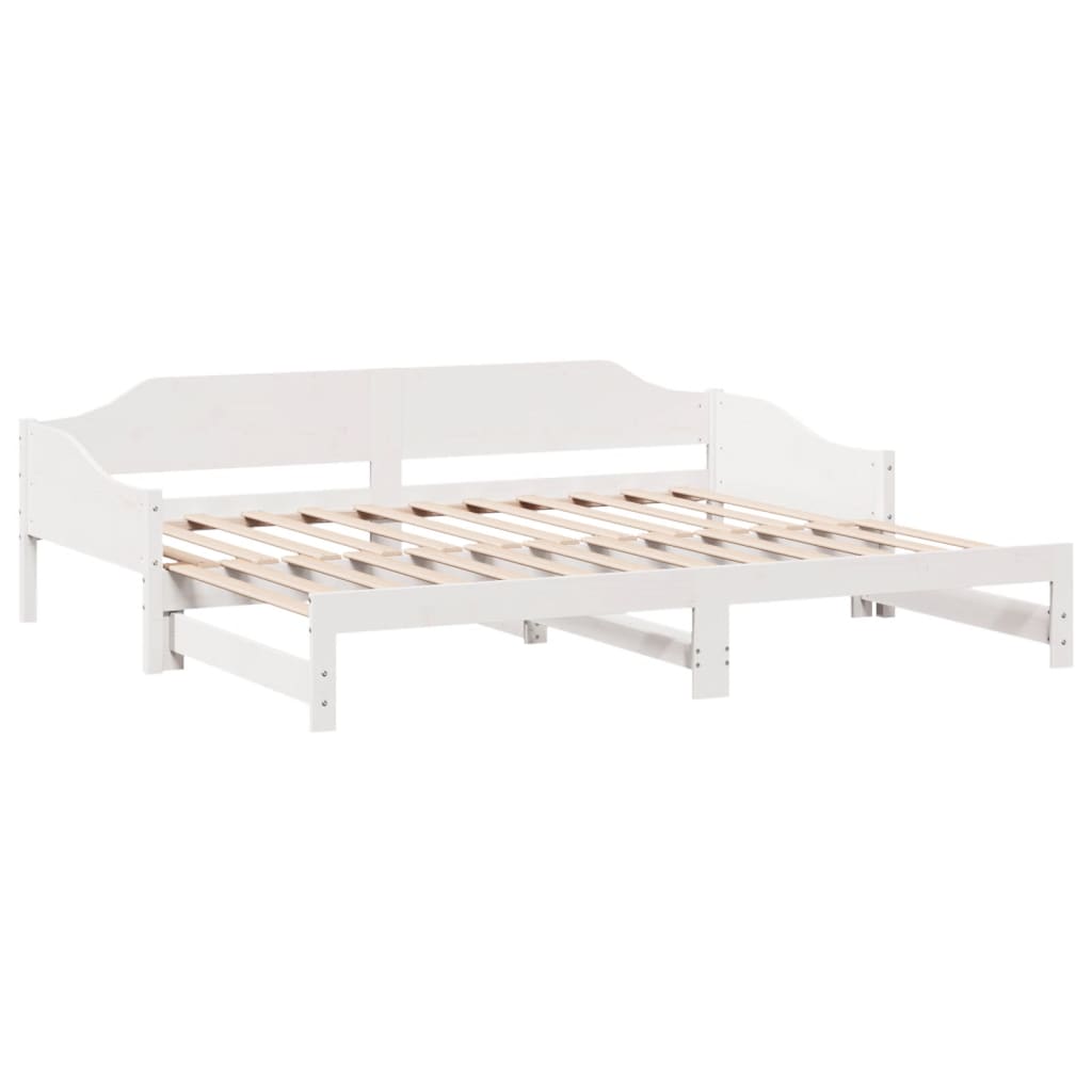 vidaXL Pat de zi cu extensie, alb, 90x190 cm, lemn masiv de pin