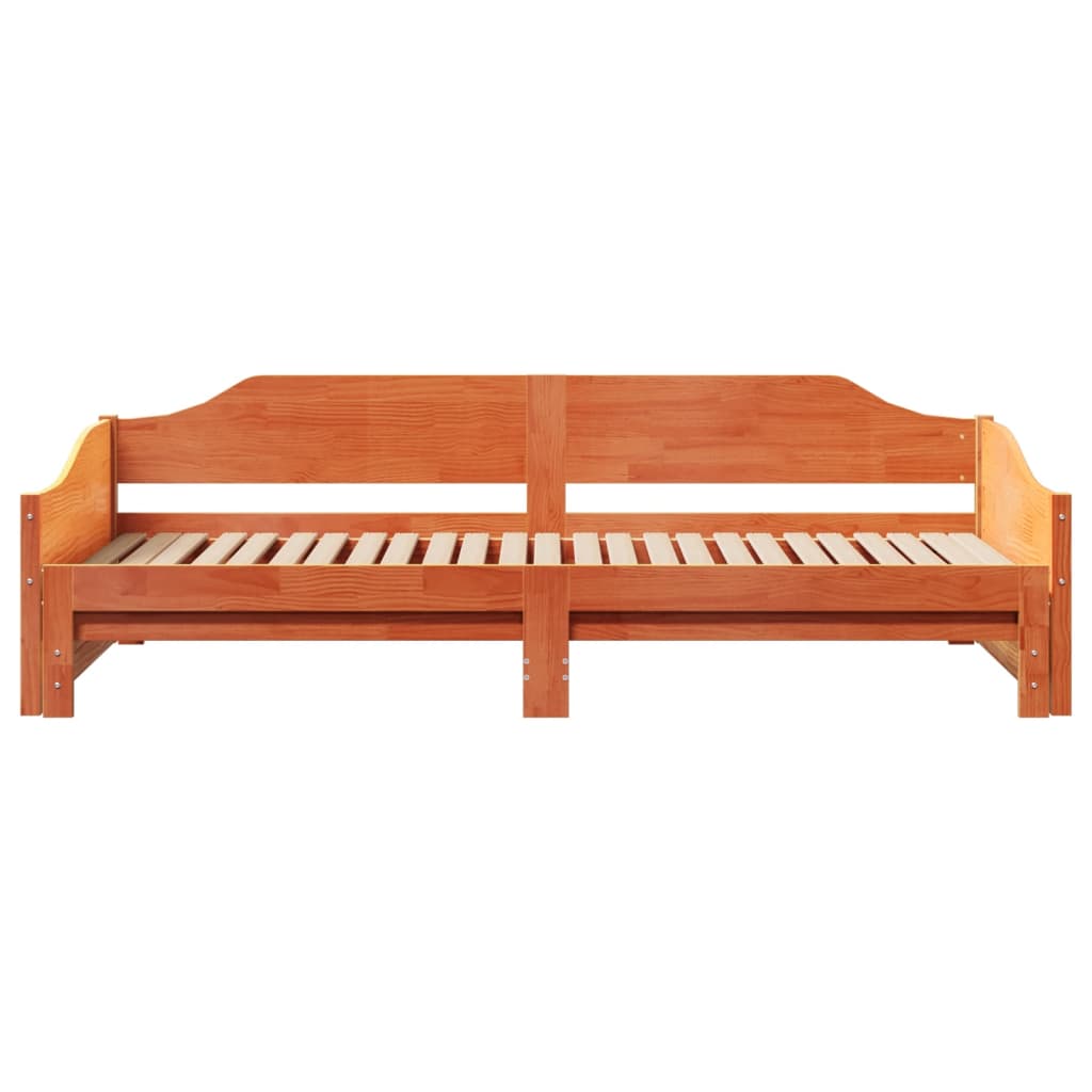 vidaXL Pat zi cu extensie fără saltele, maro, 90x190 cm, lemn masiv vidaXL Pat zi cu extensie fără saltele, maro, 90x190 cm, lemn masiv