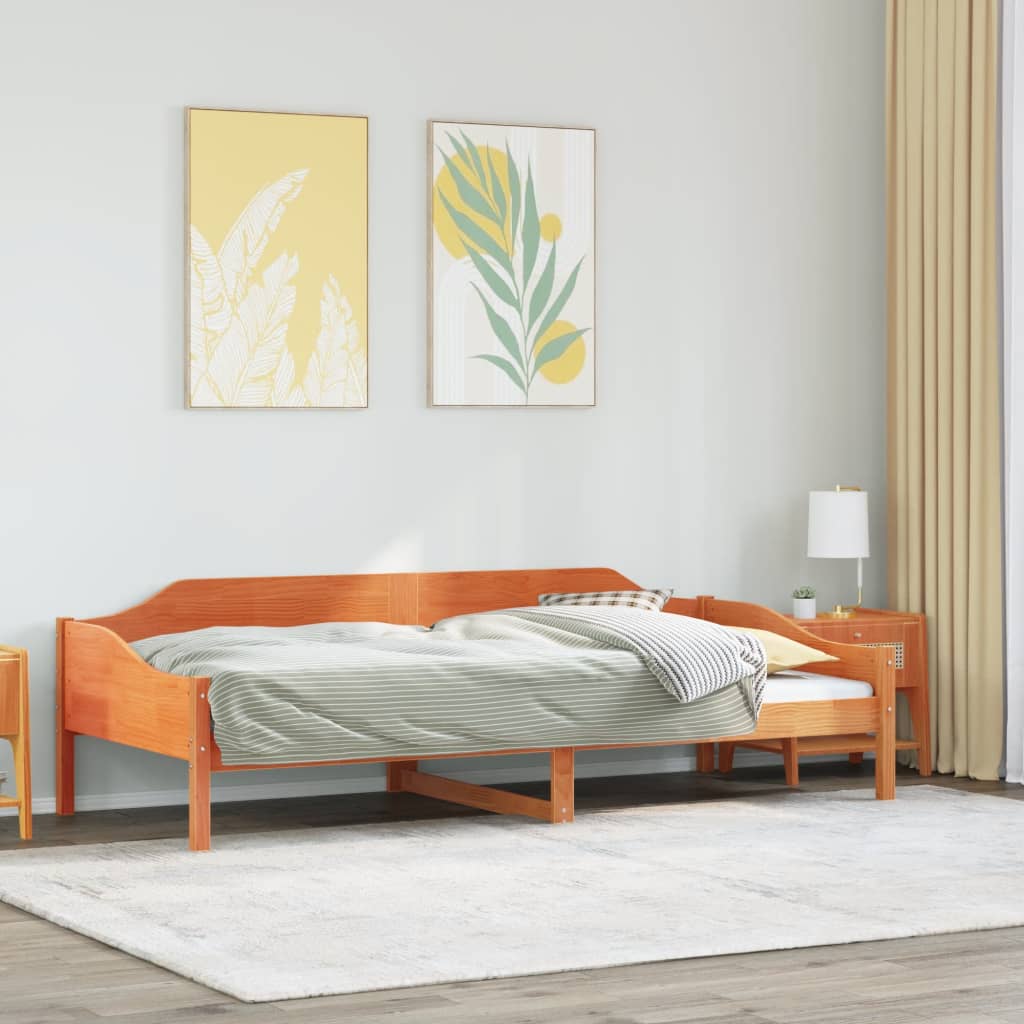 vidaXL Pat de zi fără saltea, maro ceruit, 90x200 cm, lemn masiv pin vidaXL Pat de zi fără saltea, maro ceruit, 90x200 cm, lemn masiv pin