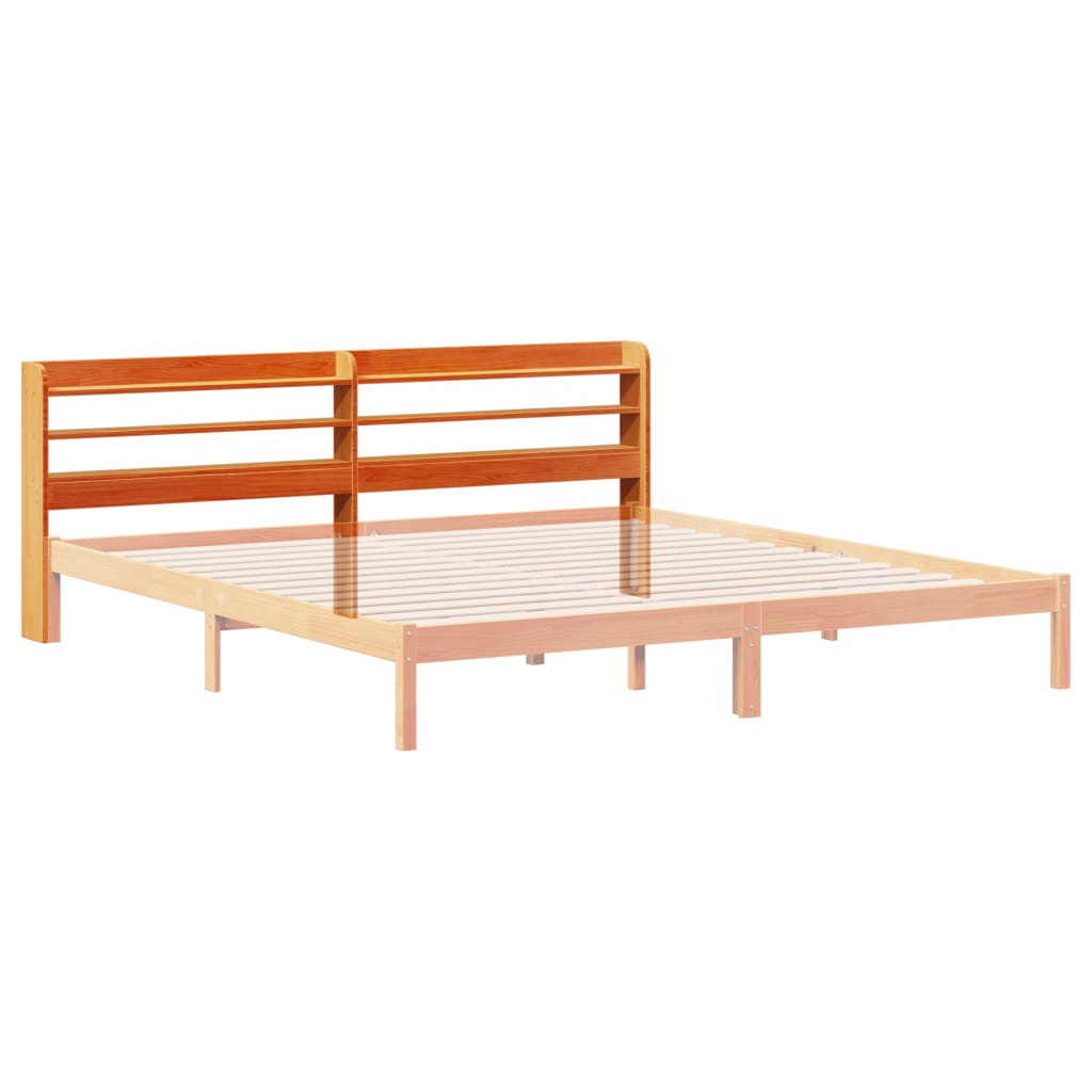 vidaXL Tăblie de pat cu rafturi, maro ceruit, 200 cm, lemn masiv pin