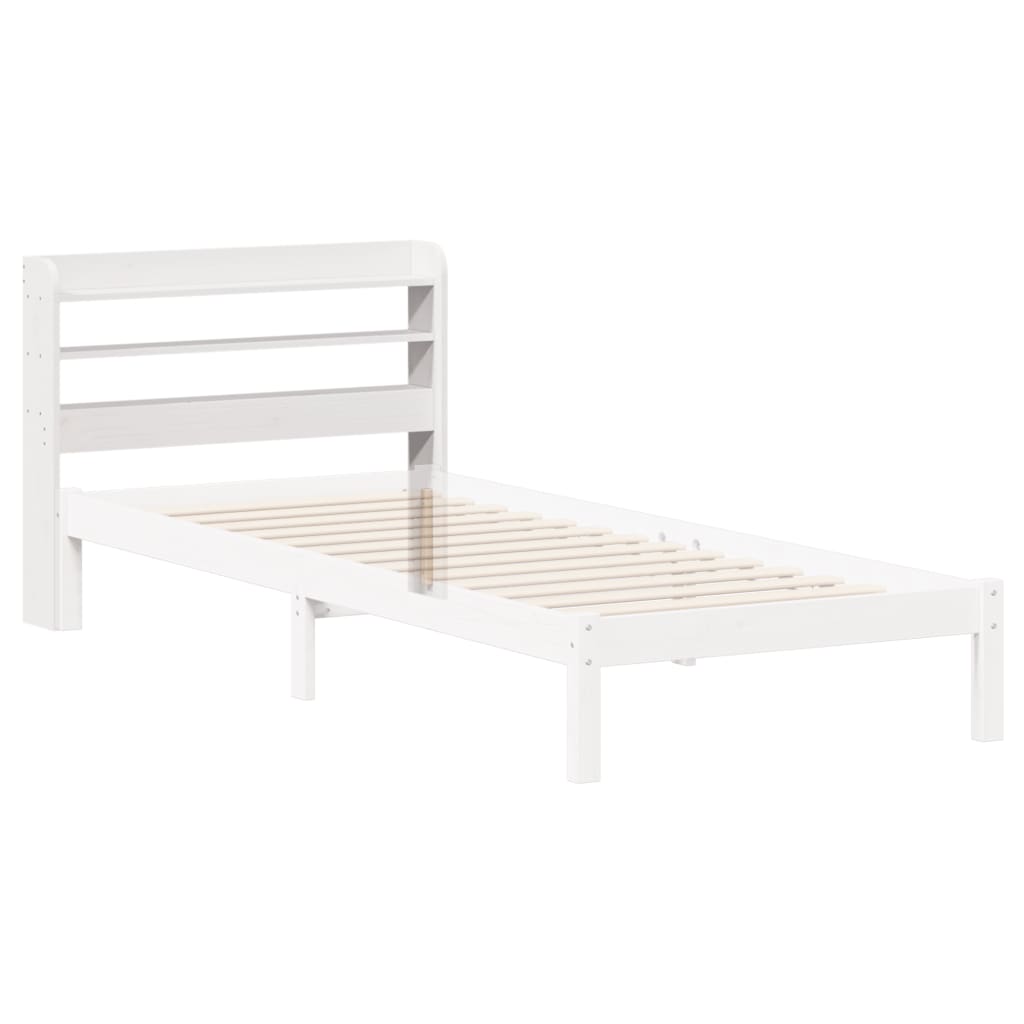 vidaXL Tăblie de pat cu rafturi, alb, 90 cm, lemn masiv de pin