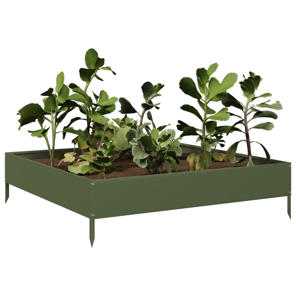 vidaXL Strat înălțat de grădină, verde măsliniu, 100x100x26 cm, oțel
