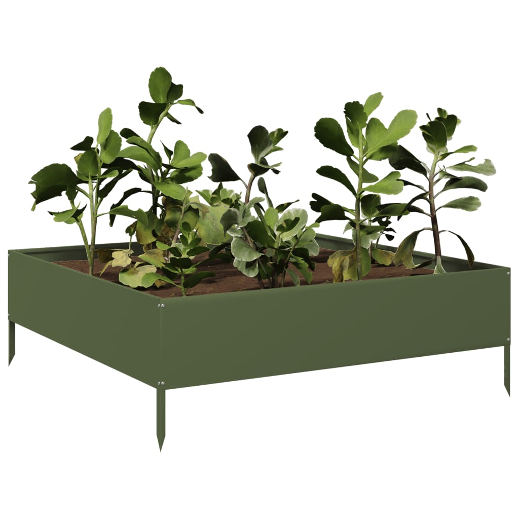vidaXL Strat înălțat de grădină, verde măsliniu, 100x100x33,5 cm, oțel