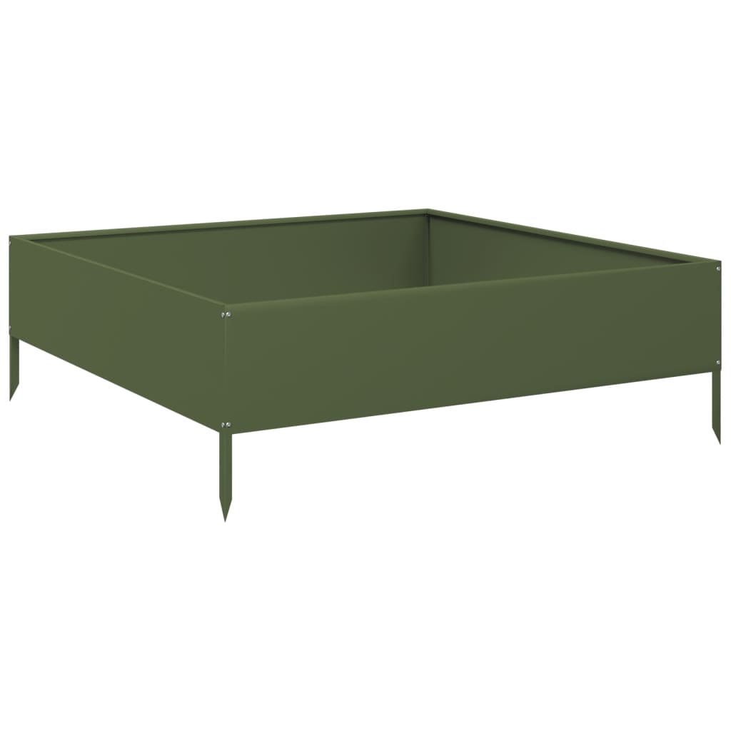vidaXL Strat înălțat de grădină, verde măsliniu, 100x100x33,5 cm, oțel