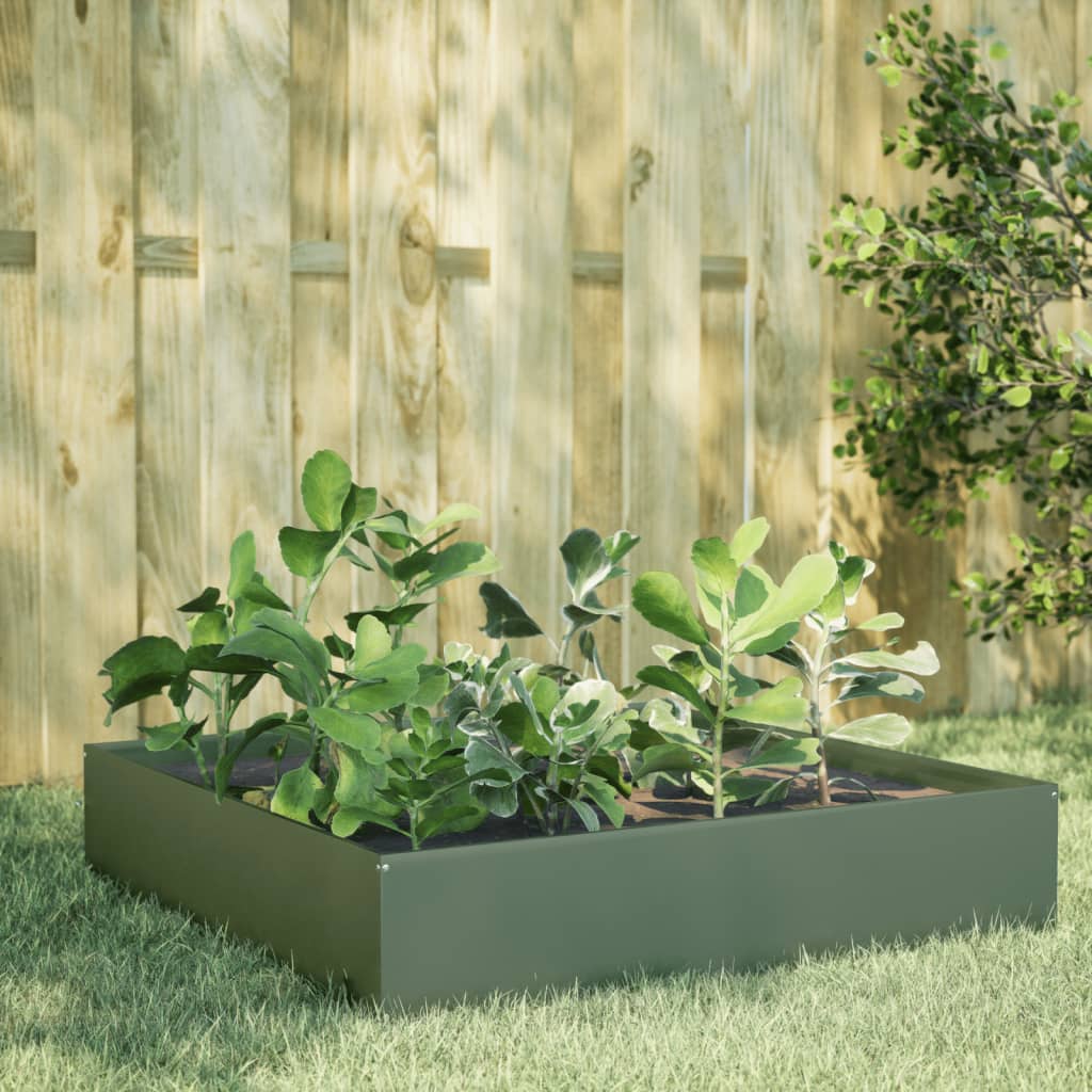 vidaXL Strat înălțat de grădină, verde măsliniu, 100x100x33,5 cm, oțel