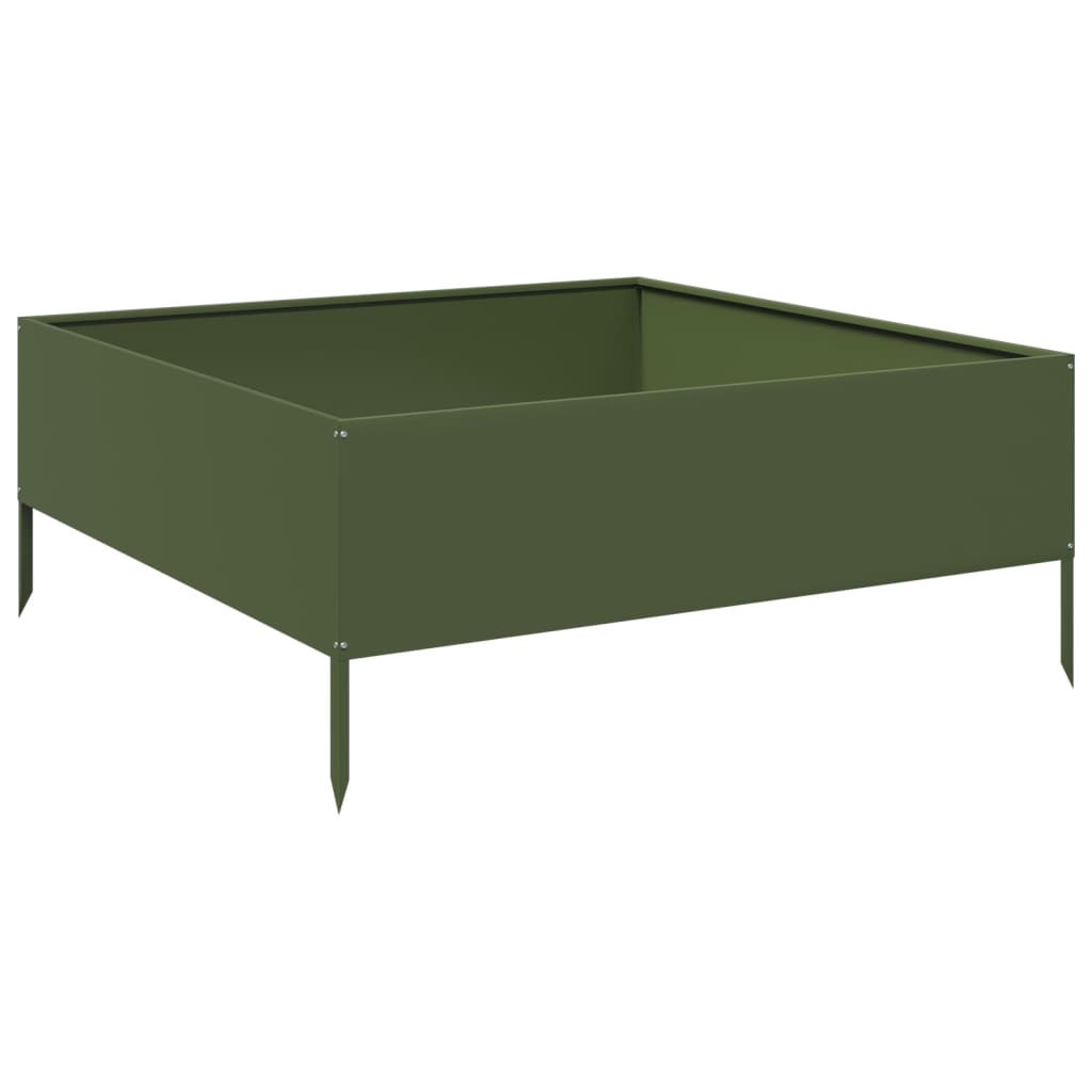 vidaXL Strat înălțat de grădină, verde măsliniu, 100x100x25 cm, oțel vidaXL Strat înălțat de grădină, verde măsliniu, 100x100x25 cm, oțel