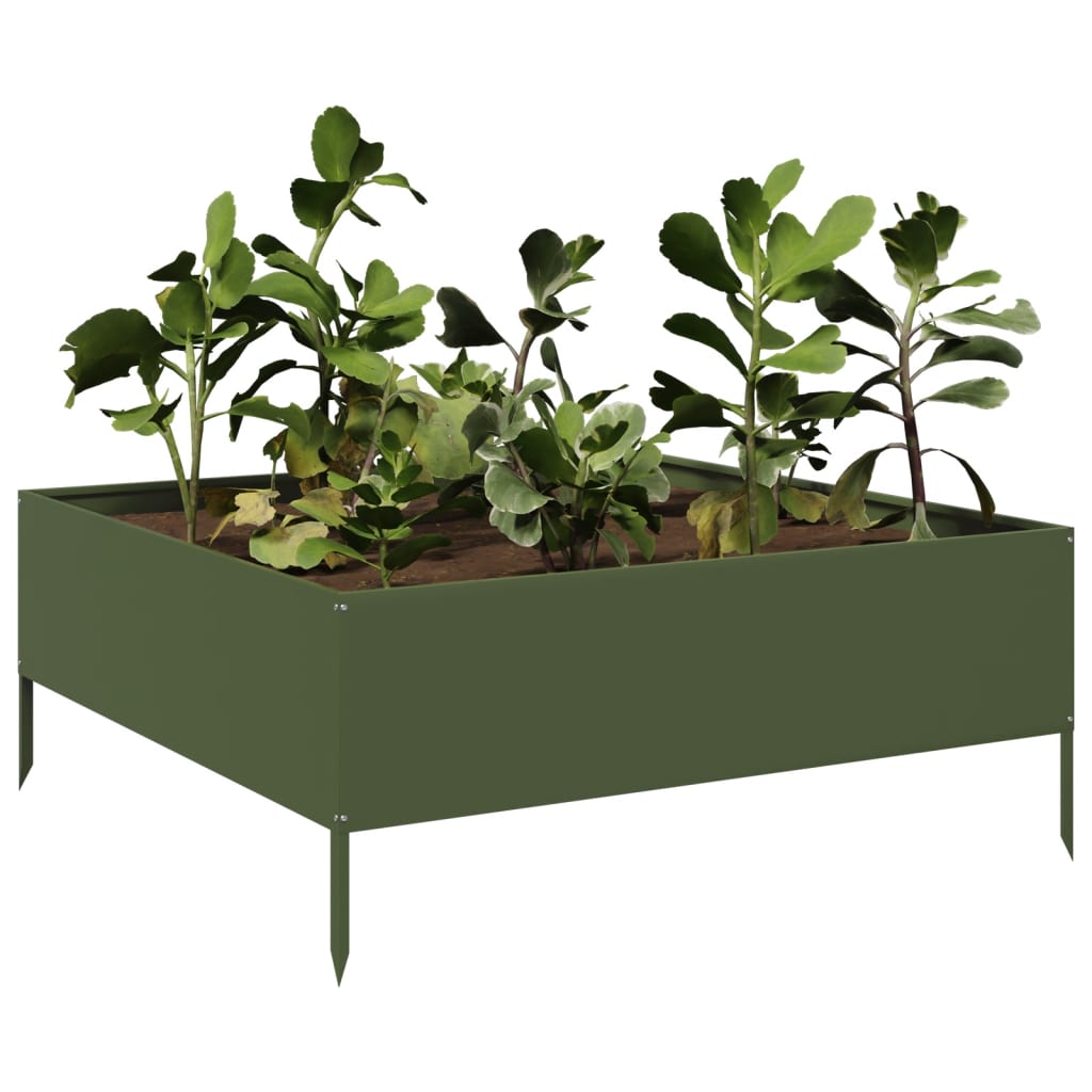 vidaXL Strat înălțat de grădină, verde măsliniu, 100x100x25 cm, oțel vidaXL Strat înălțat de grădină, verde măsliniu, 100x100x25 cm, oțel