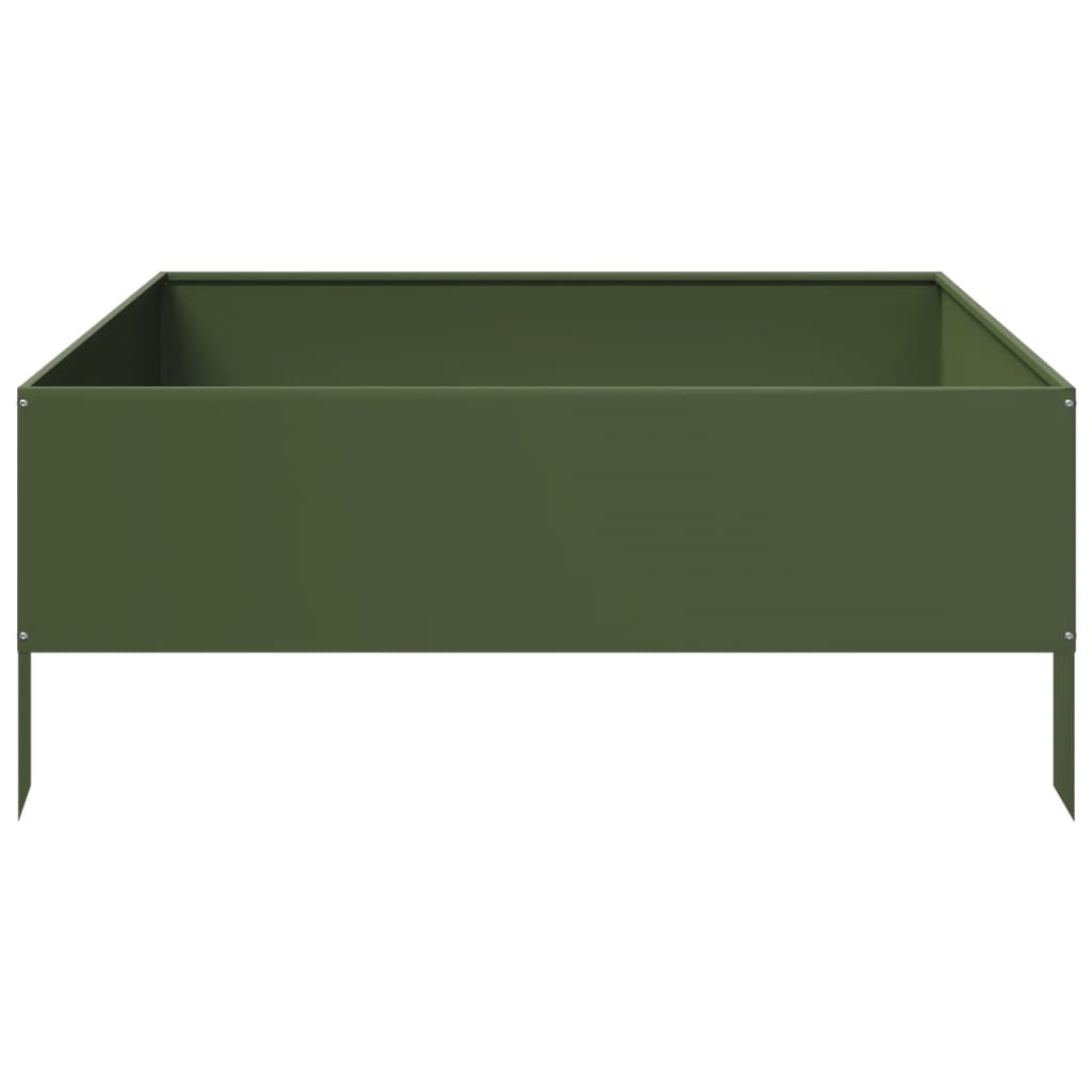 vidaXL Strat înălțat de grădină, verde măsliniu, 100x100x25 cm, oțel vidaXL Strat înălțat de grădină, verde măsliniu, 100x100x25 cm, oțel
