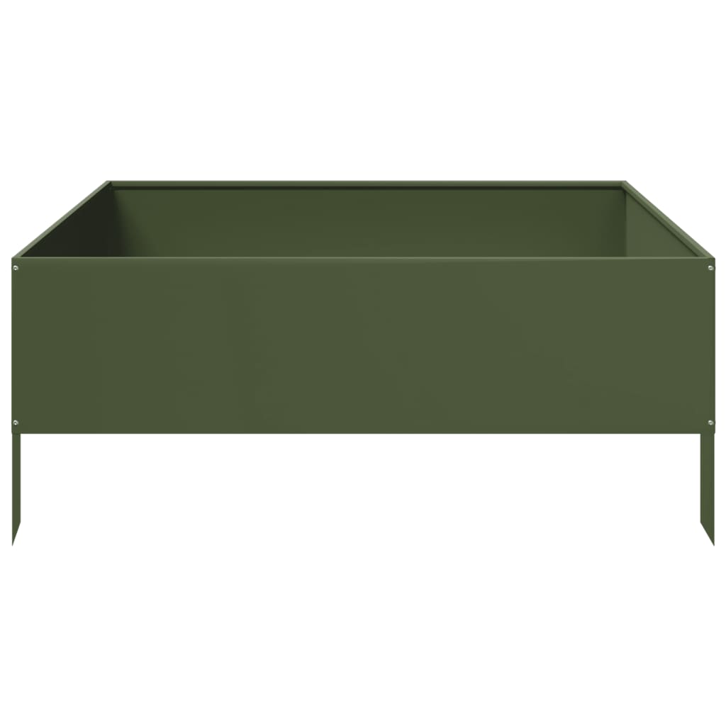 vidaXL Strat înălțat de grădină, verde măsliniu, 100x100x25 cm, oțel vidaXL Strat înălțat de grădină, verde măsliniu, 100x100x25 cm, oțel
