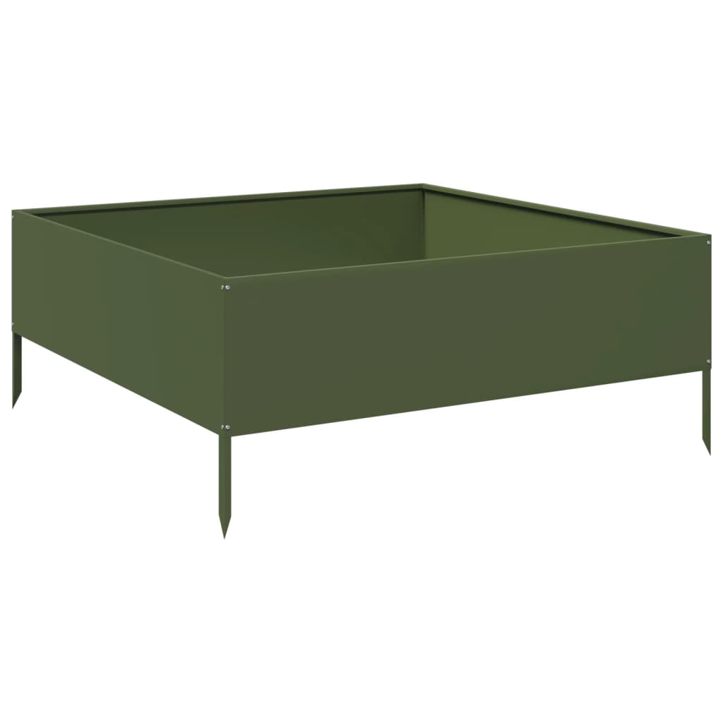 vidaXL Strat înălțat de grădină, verde măsliniu, 100x100x25 cm, oțel vidaXL Strat înălțat de grădină, verde măsliniu, 100x100x25 cm, oțel