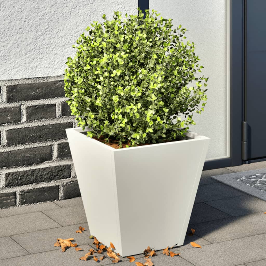 vidaXL Jardiniere de grădină, 2 buc., alb, 30x30x30 cm, oțel vidaXL Jardiniere de grădină, 2 buc., alb, 30x30x30 cm, oțel