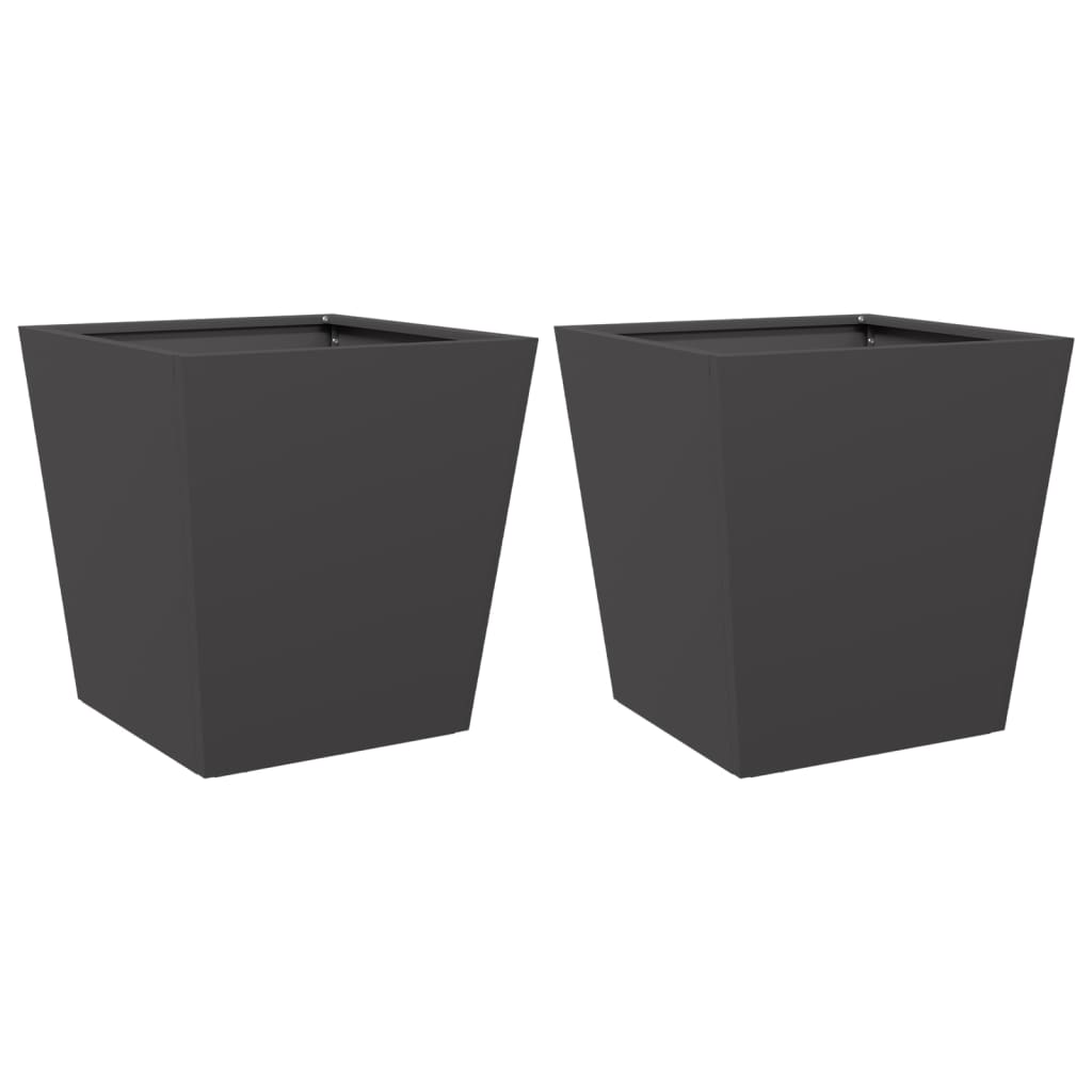 vidaXL Jardiniere de grădină 2 buc., negru, 40x40x40 cm, oțel vidaXL Jardiniere de grădină 2 buc., negru, 40x40x40 cm, oțel