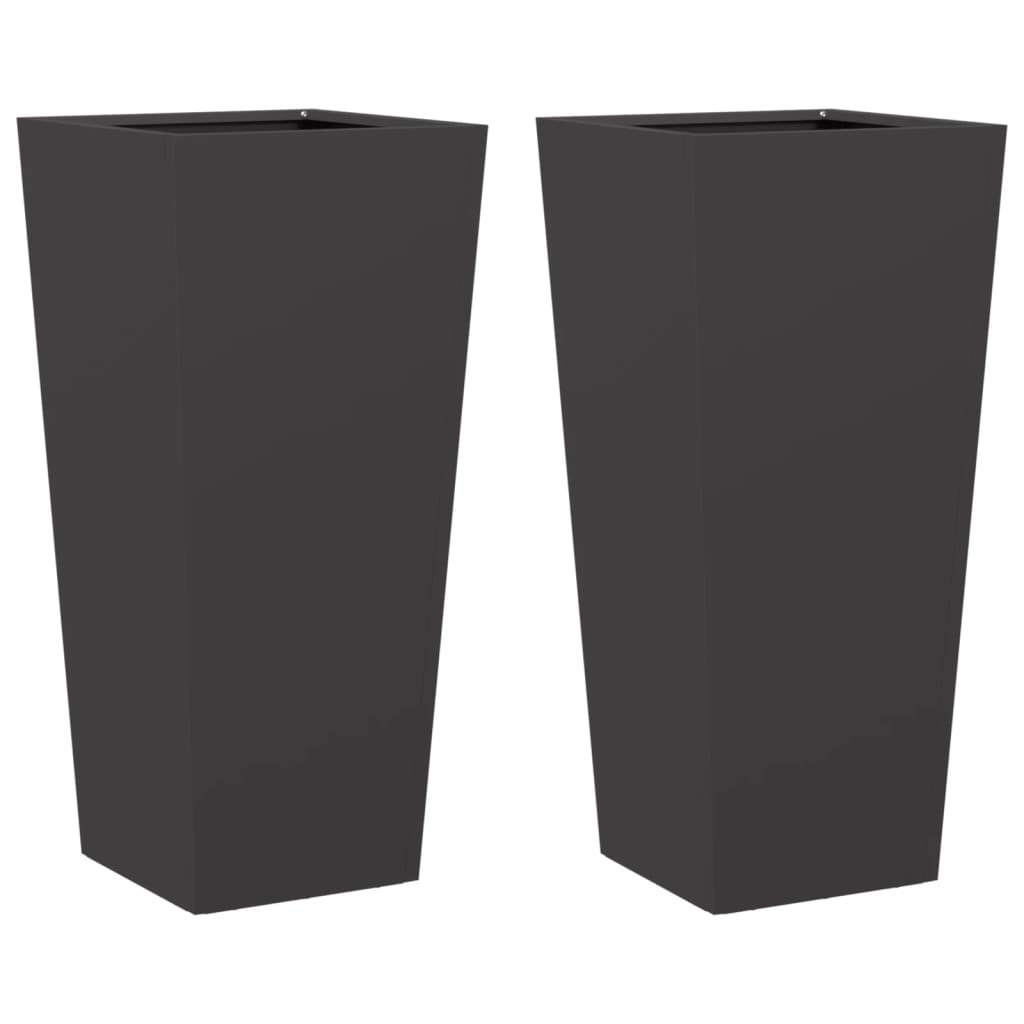 vidaXL Jardiniere de grădină, 2 buc., negru, 35x35x75 cm, oțel vidaXL Jardiniere de grădină, 2 buc., negru, 35x35x75 cm, oțel