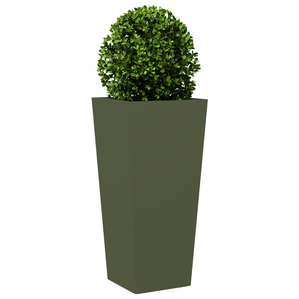 vidaXL Jardiniere grădină, 2 buc., verde măsliniu, 35x35x75 cm, oțel