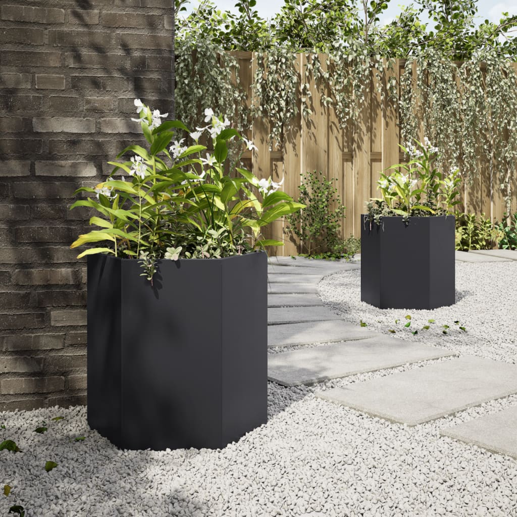 vidaXL Jardiniere de grădină, 2 buc. negru 46x40x45 cm oțel hexagonală vidaXL Jardiniere de grădină, 2 buc. negru 46x40x45 cm oțel hexagonală