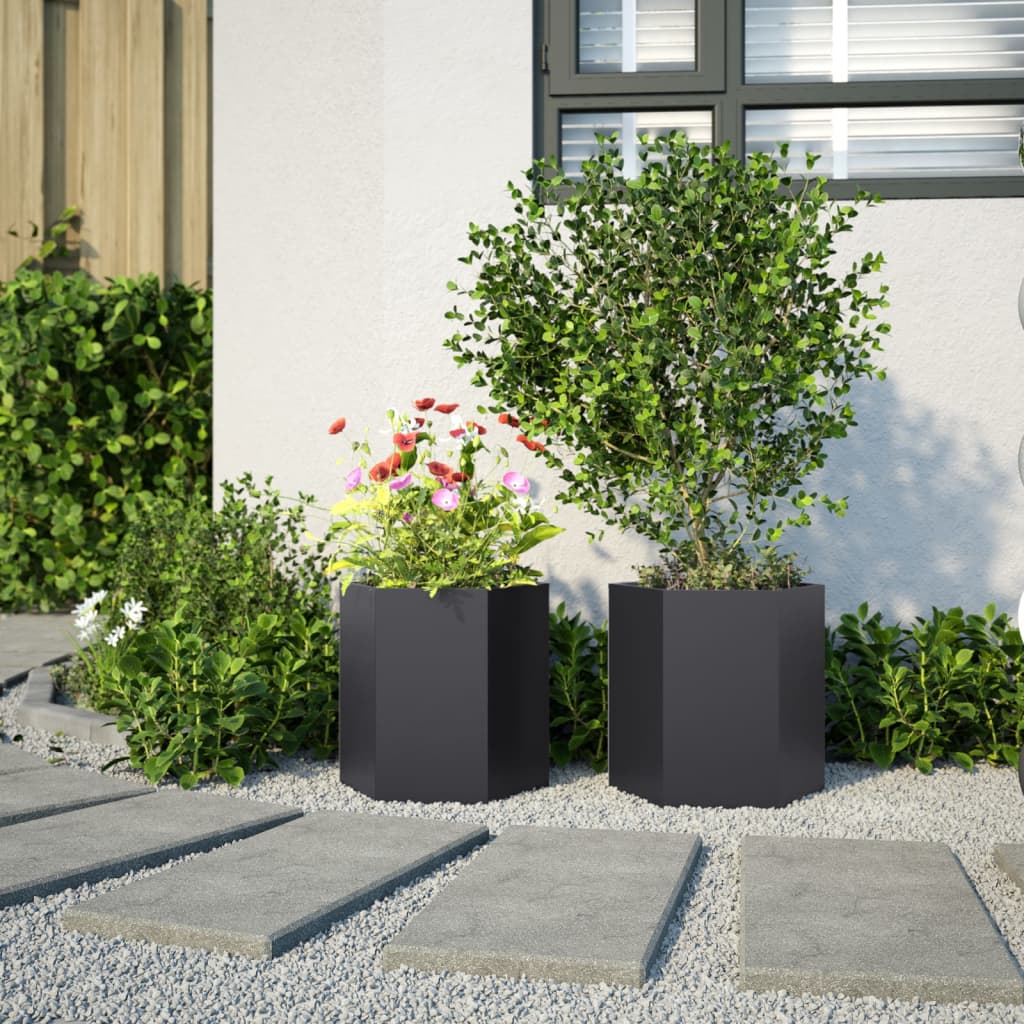 vidaXL Jardiniere de grădină, 2 buc. negru 46x40x45 cm oțel hexagonală vidaXL Jardiniere de grădină, 2 buc. negru 46x40x45 cm oțel hexagonală
