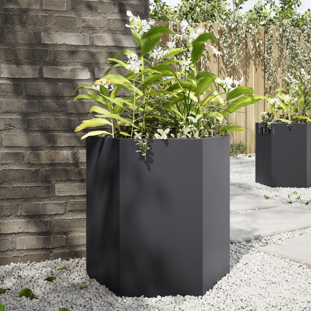 vidaXL Jardiniere de grădină, 2 buc. negru 46x40x45 cm oțel hexagonală vidaXL Jardiniere de grădină, 2 buc. negru 46x40x45 cm oțel hexagonală