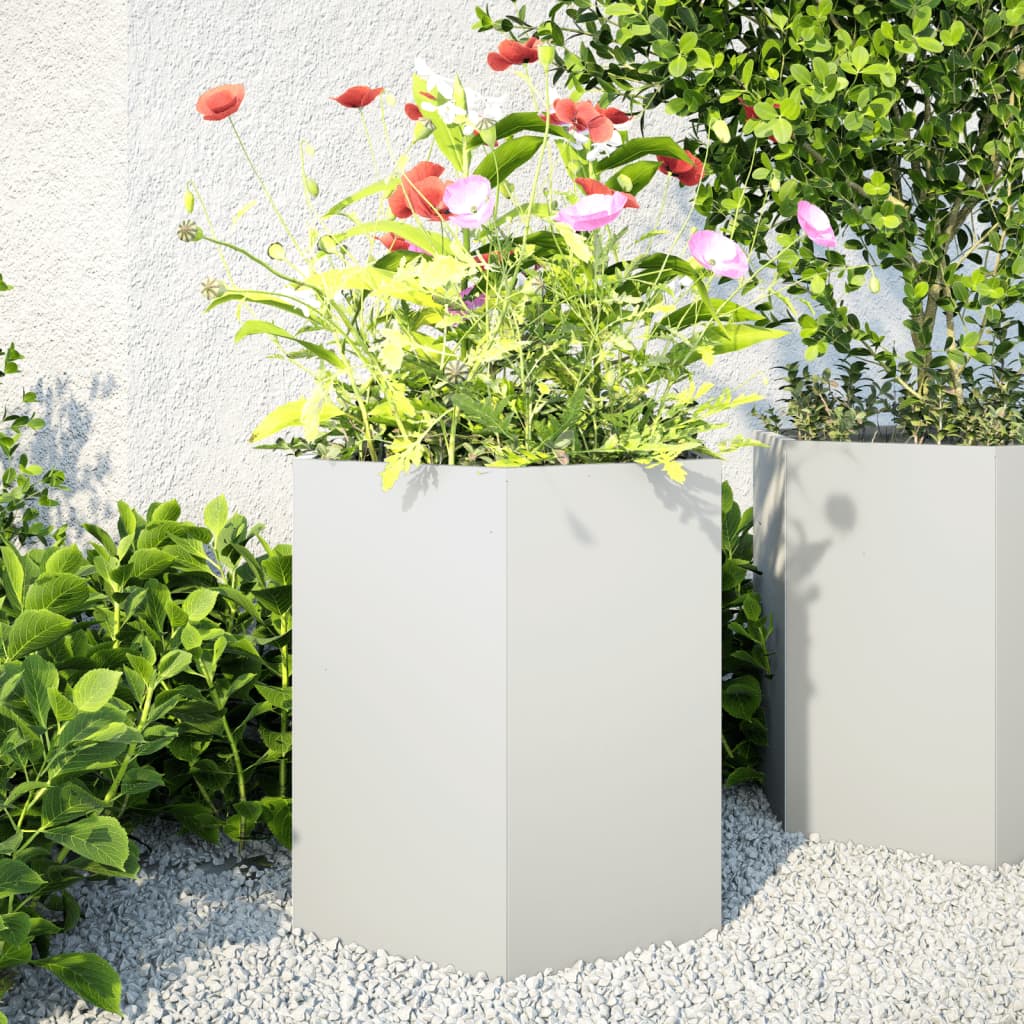 vidaXL Jardiniere de grădină, 2 buc. alb 46x40x45 cm oțel hexagonală