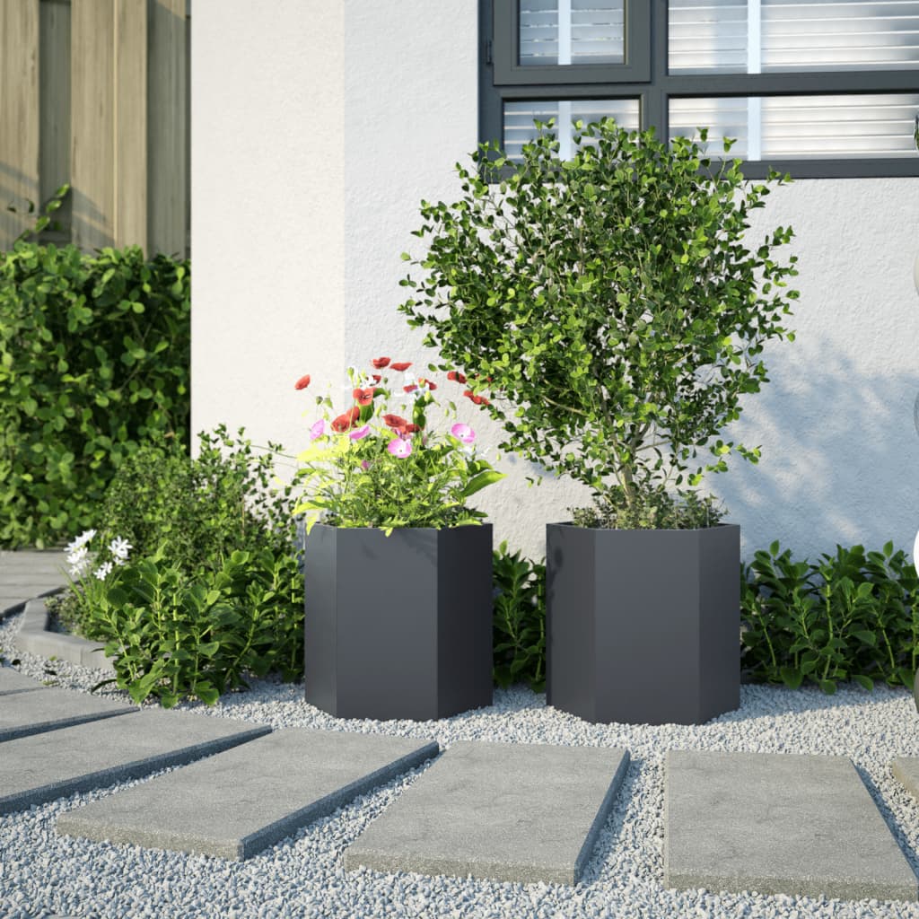 vidaXL Jardiniere grădină, 2 buc. antracit 46x40x45 cm oțel hexagonală vidaXL Jardiniere grădină, 2 buc. antracit 46x40x45 cm oțel hexagonală