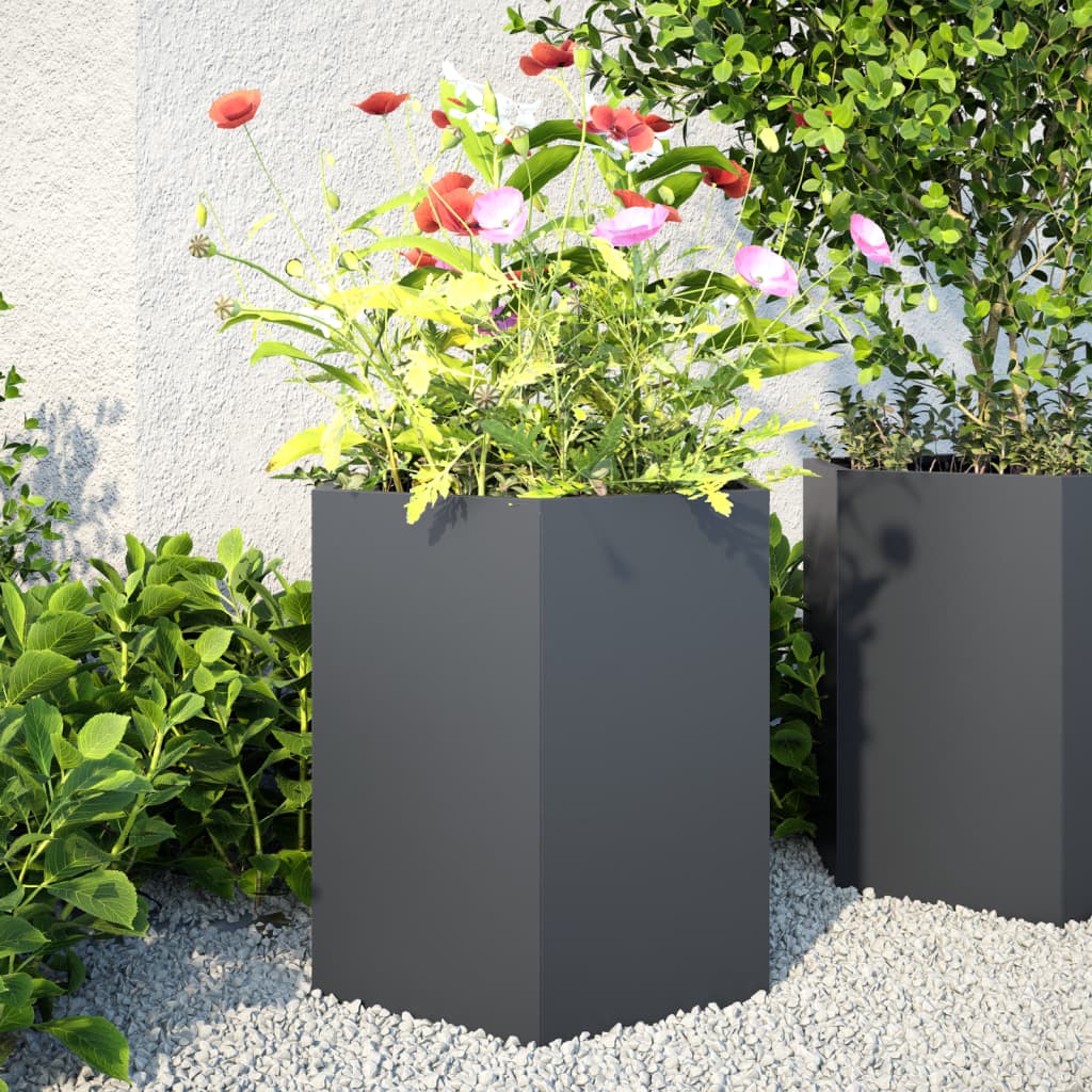 vidaXL Jardiniere grădină, 2 buc. antracit 46x40x45 cm oțel hexagonală vidaXL Jardiniere grădină, 2 buc. antracit 46x40x45 cm oțel hexagonală