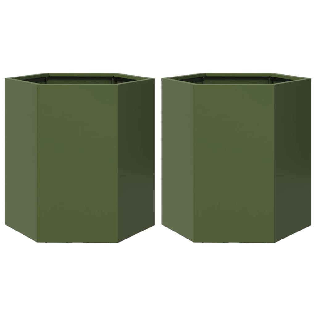 vidaXL Jardiniere grădină 2 buc. verde 46x40x45 cm oțel hexagonală