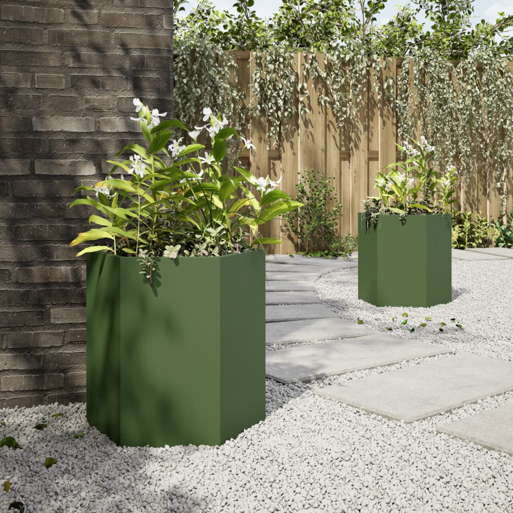 vidaXL Jardiniere grădină 2 buc. verde 46x40x45 cm oțel hexagonală