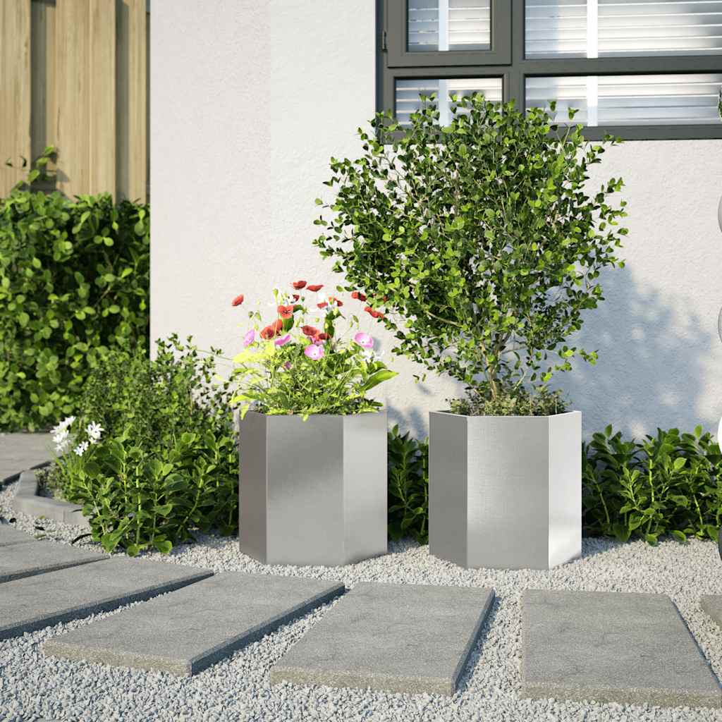 vidaXL Jardiniere grădină 2 buc. 46x40x45cm oțel inoxidabil hexagonală