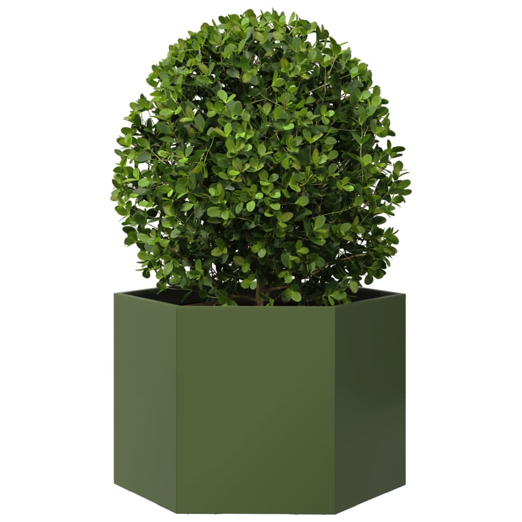 vidaXL Jardinieră grădină verde măsliniu 69x60x45 cm oțel hexagonal vidaXL Jardinieră grădină verde măsliniu 69x60x45 cm oțel hexagonal
