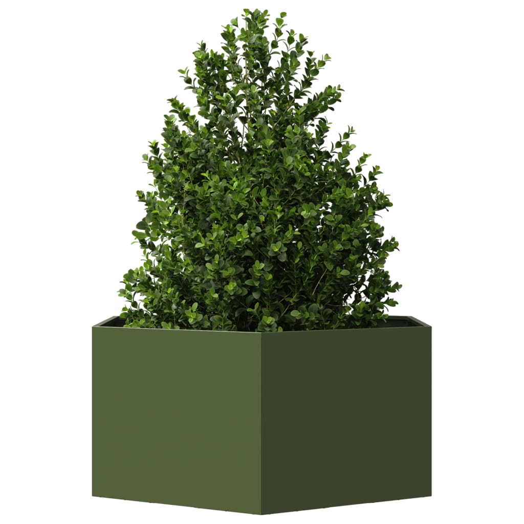 vidaXL Jardinieră grădină verde măsliniu 104x90x45 cm oțel hexagonal vidaXL Jardinieră grădină verde măsliniu 104x90x45 cm oțel hexagonal