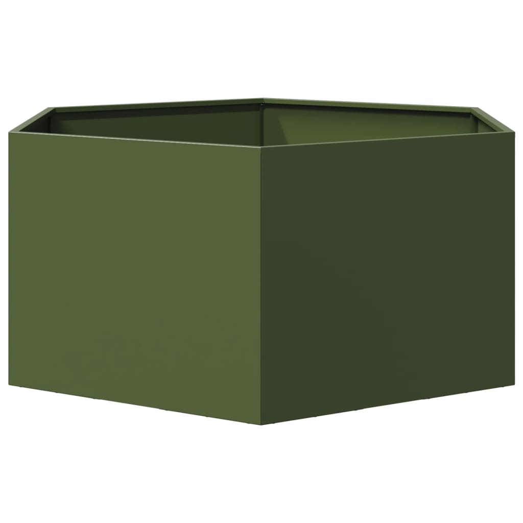 vidaXL Jardinieră grădină verde măsliniu 104x90x45 cm oțel hexagonal vidaXL Jardinieră grădină verde măsliniu 104x90x45 cm oțel hexagonal