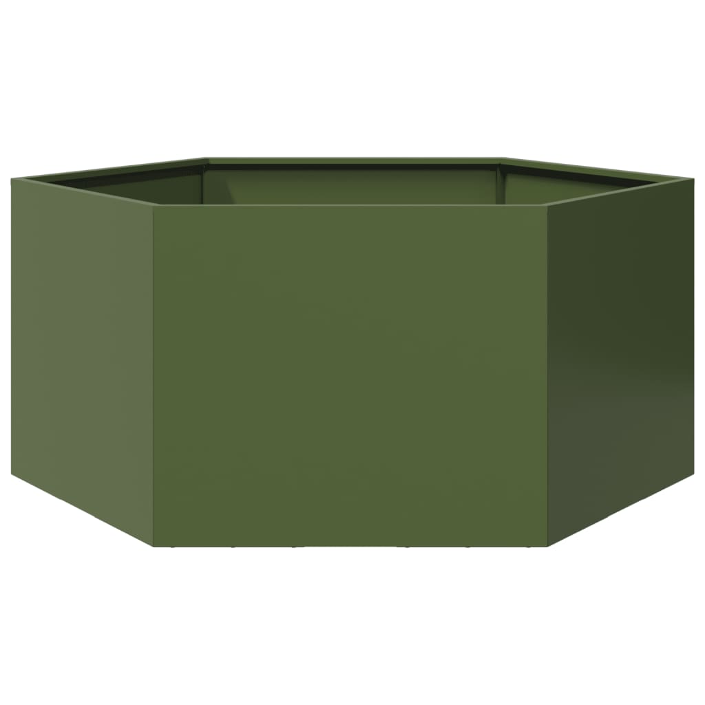 vidaXL Jardinieră grădină verde măsliniu 104x90x45 cm oțel hexagonal vidaXL Jardinieră grădină verde măsliniu 104x90x45 cm oțel hexagonal