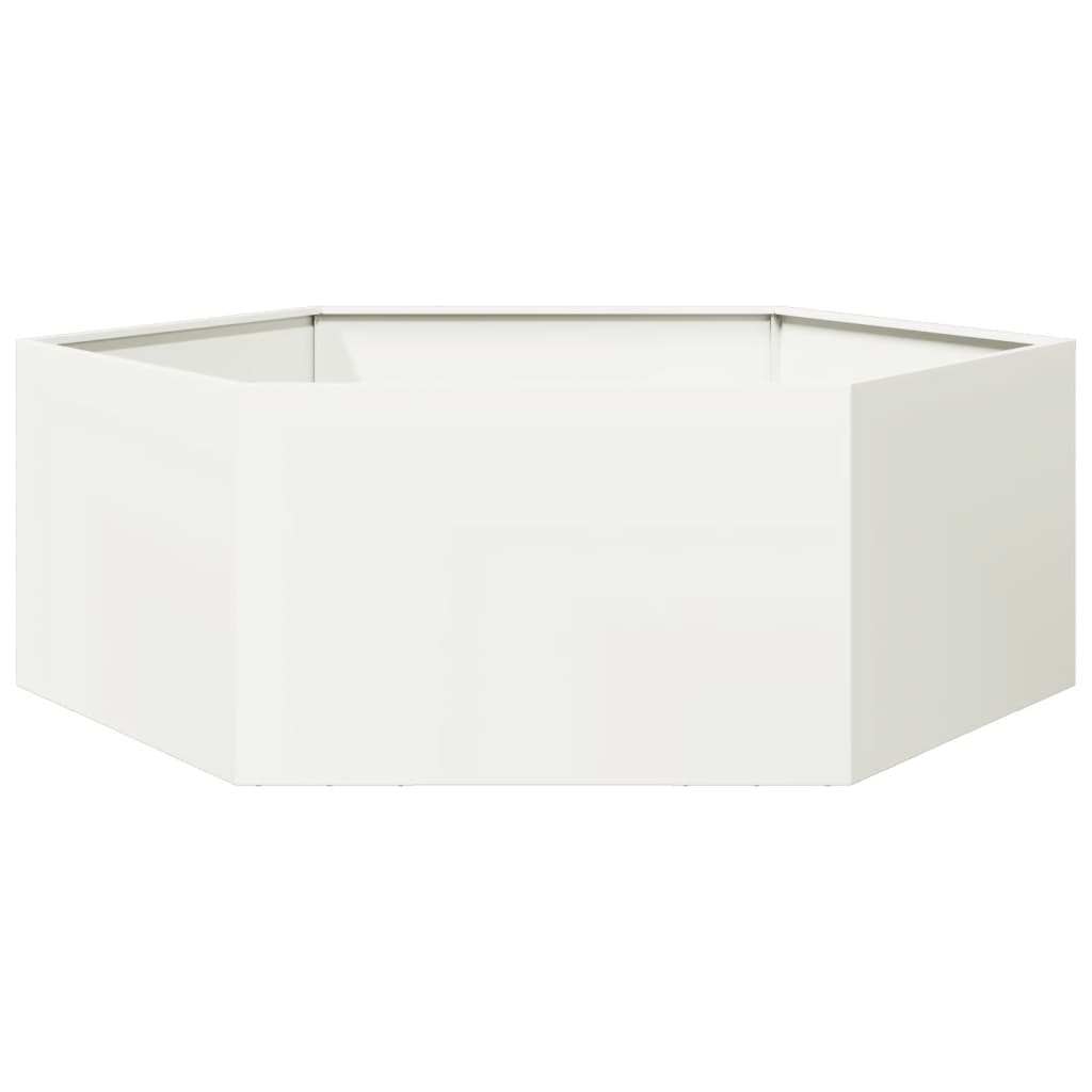 vidaXL Jardinieră de grădină alb 138x120x45 cm oțel hexagonal vidaXL Jardinieră de grădină alb 138x120x45 cm oțel hexagonal