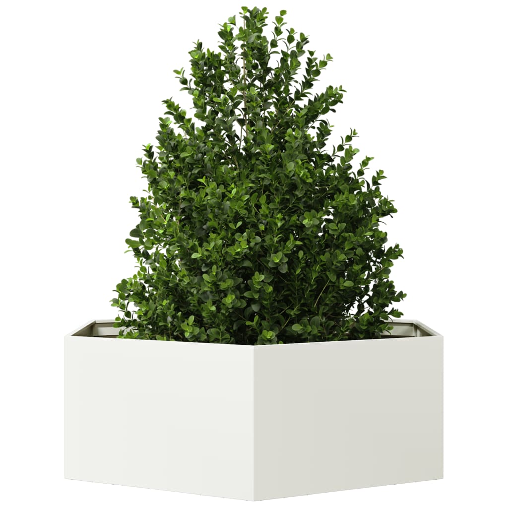 vidaXL Jardinieră de grădină alb 138x120x45 cm oțel hexagonal vidaXL Jardinieră de grădină alb 138x120x45 cm oțel hexagonal