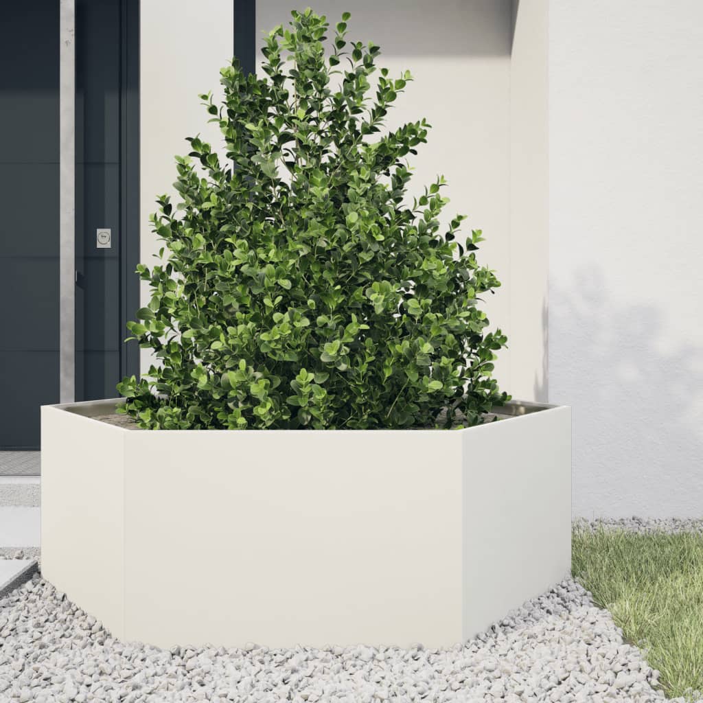 vidaXL Jardinieră de grădină alb 138x120x45 cm oțel hexagonal vidaXL Jardinieră de grădină alb 138x120x45 cm oțel hexagonal